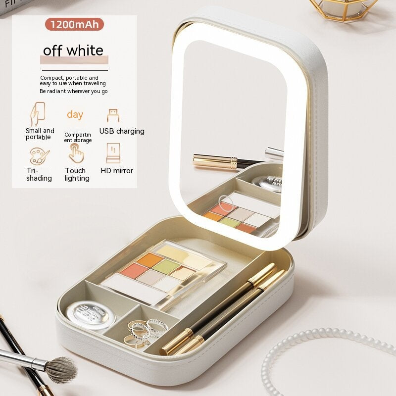 Makeup Organizer With LED Light Mirror Portable Travel Touch Light