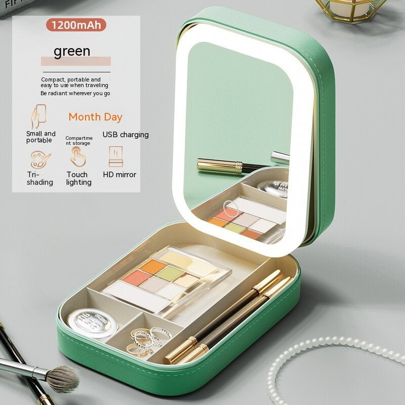 Makeup Organizer With LED Light Mirror Portable Travel Touch Light