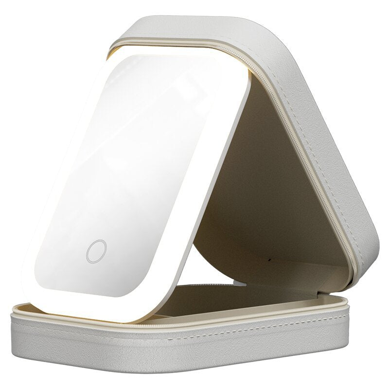 Makeup Organizer With LED Light Mirror Portable Travel Touch Light