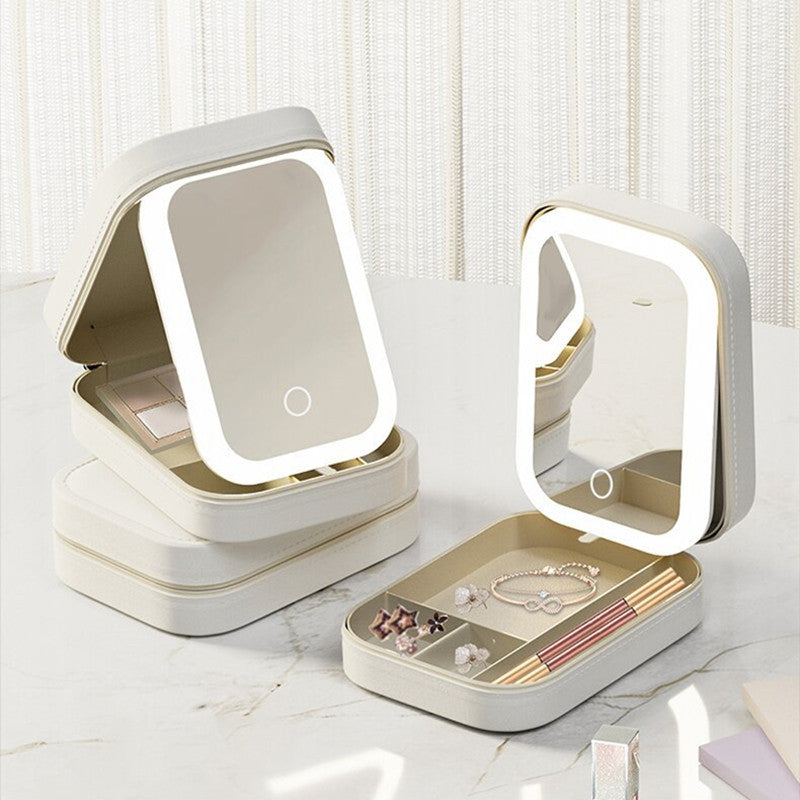 Makeup Organizer With LED Light Mirror Portable Travel Touch Light