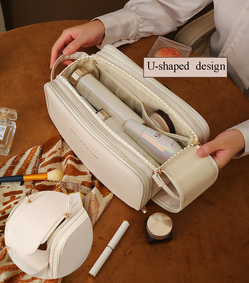 Three-layer Double Zipper U-shaped Design Cosmetic Bag Fashion High Capacity Make Up Bags Portable